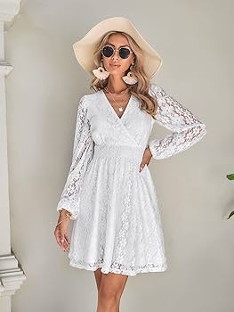 Amazon.com: Womens Dresses Surplice Neck Lace Dress (Color
