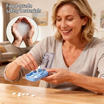2Pcs Pill Cutter,2-in-1 Professional Pill Cutter and Box,Portable Pill Splitter for Small and Large Pills V-Shaped Cutting Auto Slides Out 1/2 1/4 1/8 Precises Tablet Cutters
