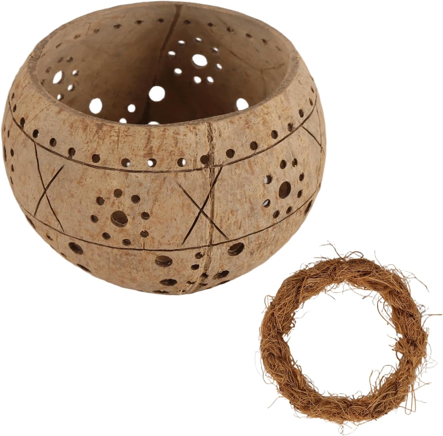 HAKZEON 6 PCS Coconut Shell Candle Holders, Coconut Shell Candles Bulk with Coconut Silk Base, Coconut Votive Holder, Tropical Decorative Candle Holders for Table, Tropical Decor