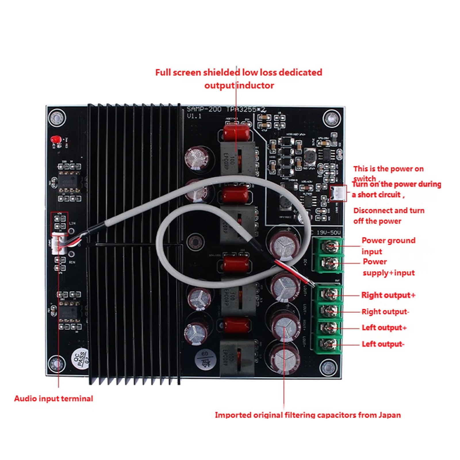 Placa de amplificador de alta fidelidad, amplia frecuencia, 20 Hz a 30 kHz, doble centro, 600 W de potencia de salida, baja deformación para un sonido excelente, amplificador doble de alta