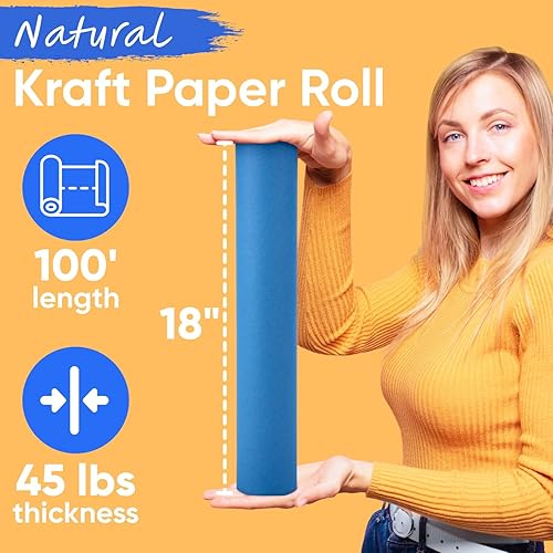 Miniatura 2 de Paclord Rollo de papel kraft azul oscuro de 18 x 1200 pulgadas (100 pies), grosor de 45 libras, papel de manualidades para la escuela, papel de
