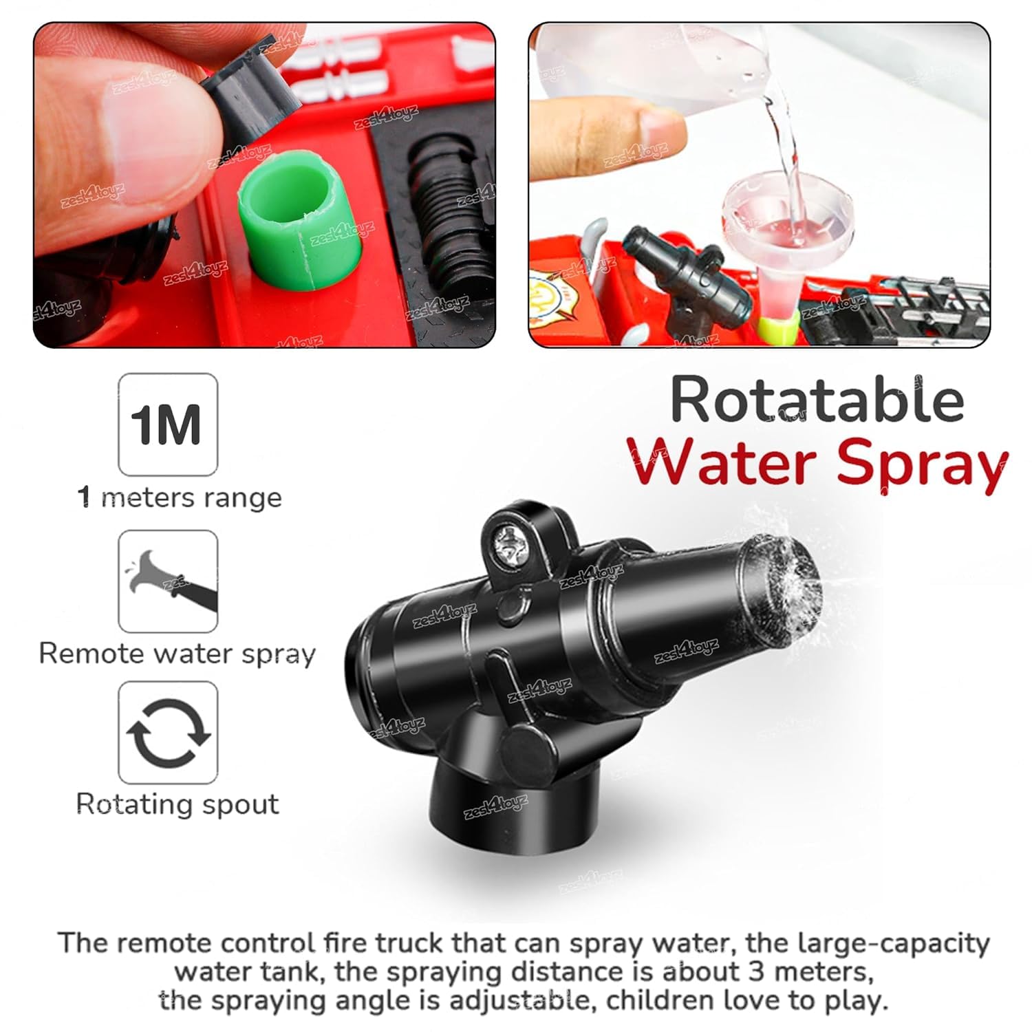 Zest 4 Toyz Remote Control Fire Truck Smoke Spray Fire Brigade Rescue Truck 2.4 Ghz with Mist Water Spray Function Remote Control Toy for Kids - Red - Image 4 thumbnail