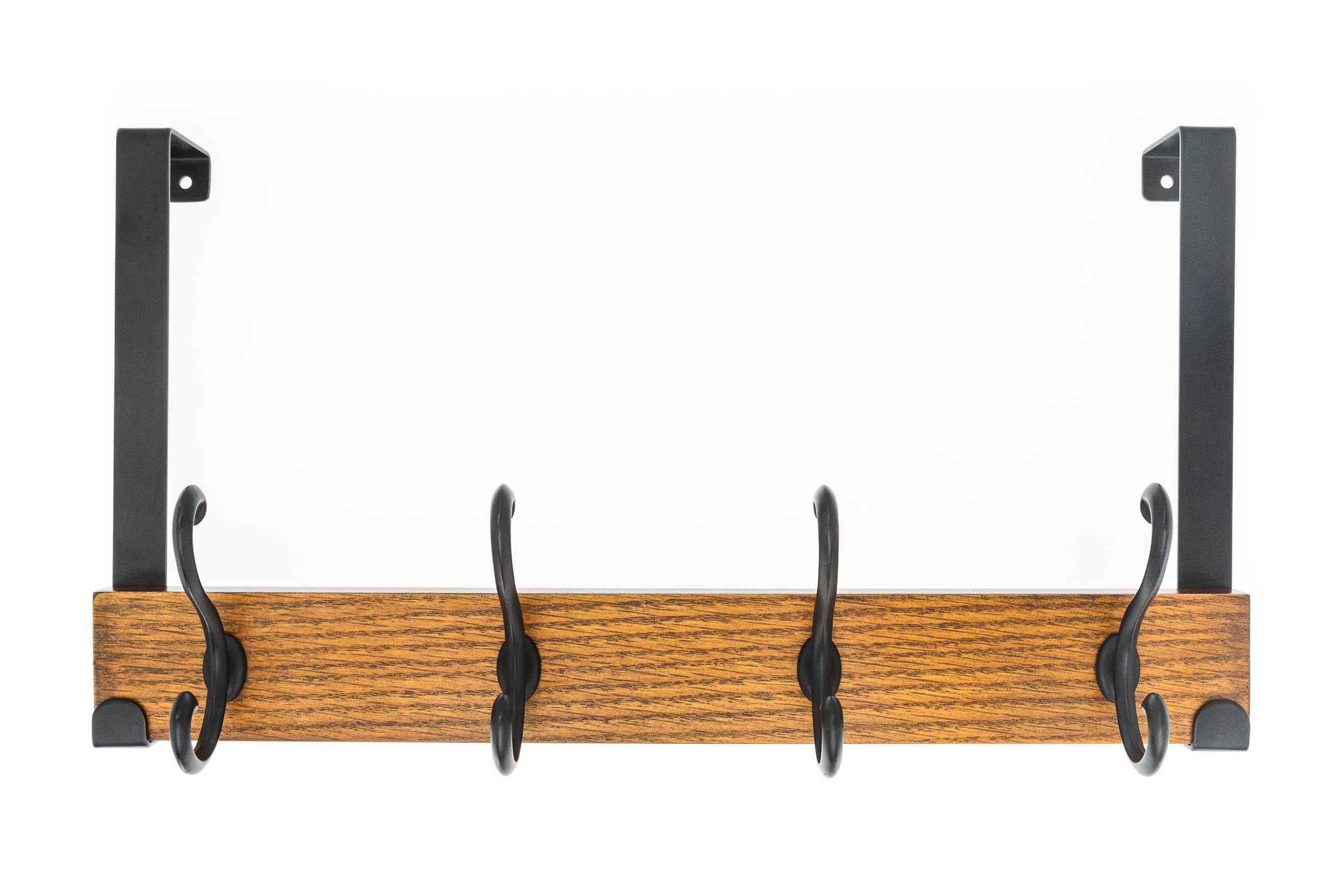 creathome Percha de madera de doble propósito con 4 ganchos de anillo, color clásico, toallero detrás o sobre la puerta para baño, perchero resistente montado en la pared, sin taladrar