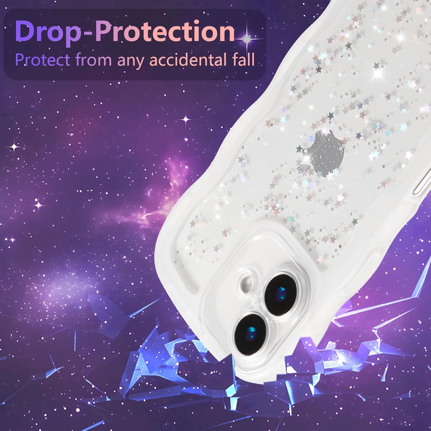 ZTOFERA for iPhone 16 Case 6.1",Cute Curly Wave Case with Star Glitter,Clear Shiny Bling Soft TPU Shockproof Phone Protecive Cover for Women Girls-White - Image 4
