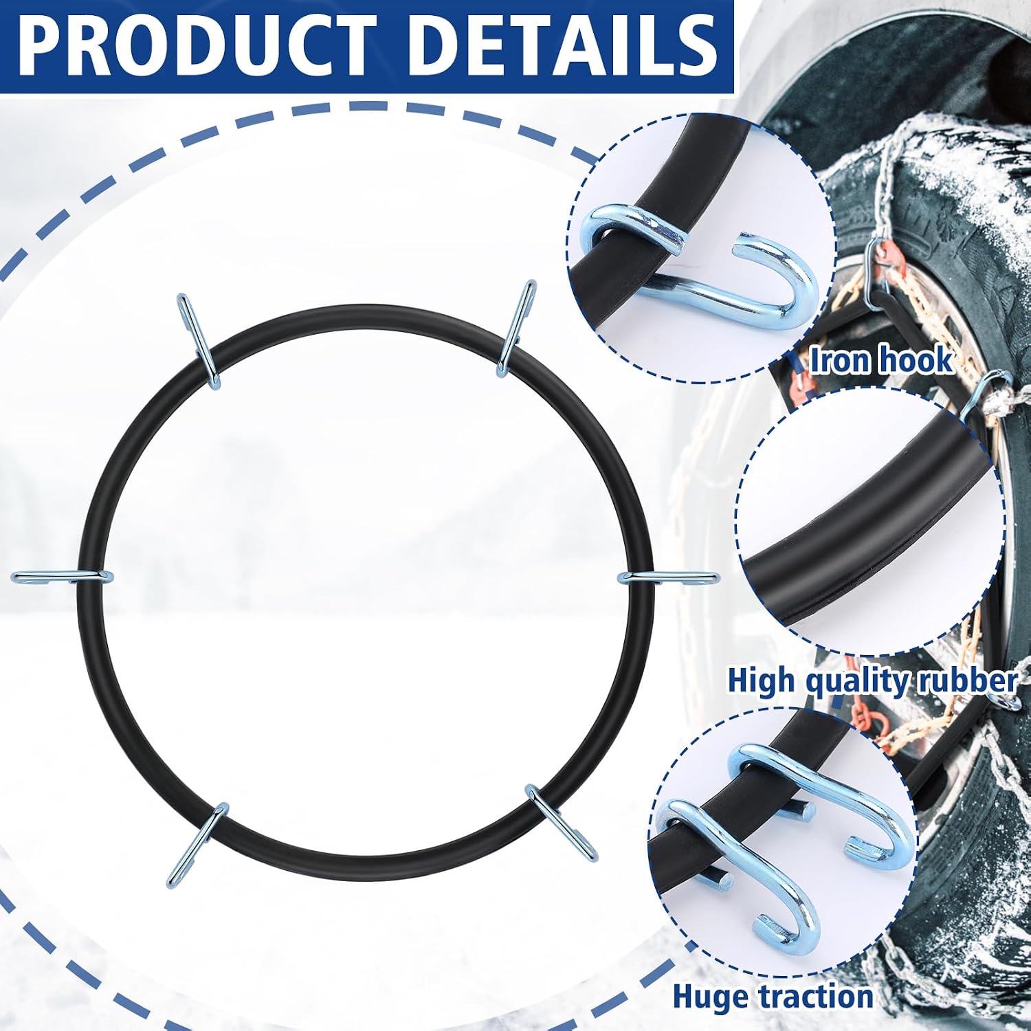 BBTO 4 Pcs Tire Chain Tensioner Rubber Tightener for Light Truck SUV