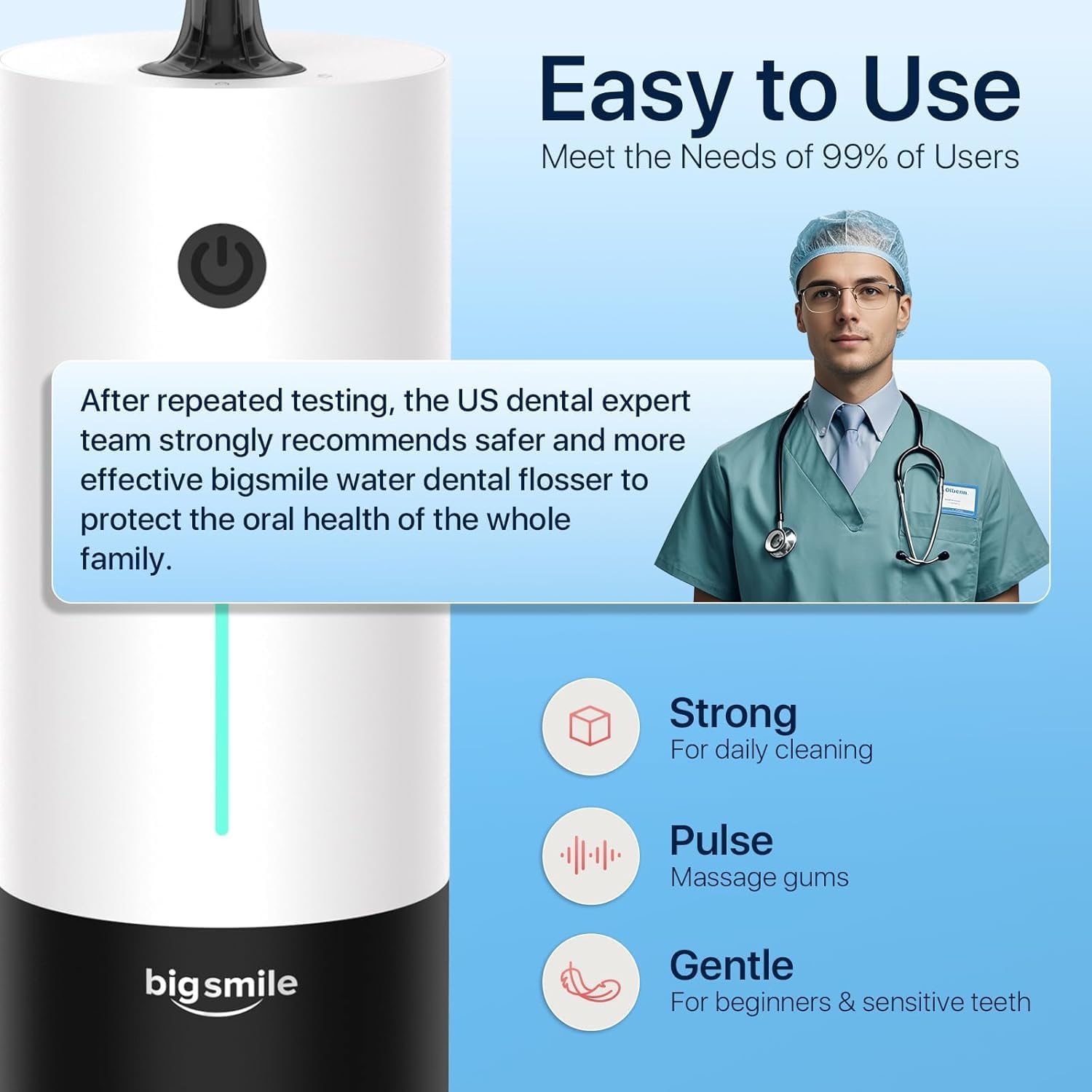 Bigsmile Water Flosser Cordless Portable Dental Irrigator Travel Shower Strong Pick Floss IPX7 200ML Soft Must Have for Kids Braces Bridges (Panda