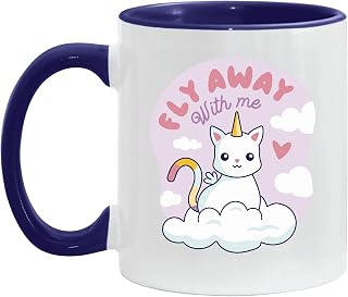 Cute Unicorn Cat Creature Gift for Pet Lovers Cloud Design 11oz 15oz Inner Color Accent Mug