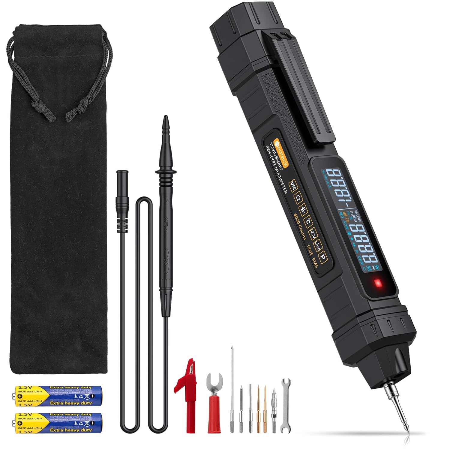 Neoteck 3-in-1 Multimeter Pen with AC/DC Voltage Tester, Resistance, Capacitance, Continuity, Diode, Phase Sequence & NCV Detection – 6000 Counts Intelligent Digital Tester Neoteck 3-in-1 Multimeter Pen with AC/DC Voltage Tester, Resistance, Capacitance, Continuity, Diode, Phase Sequence & NCV Detection – 6000 Counts Intelligent Digital Tester