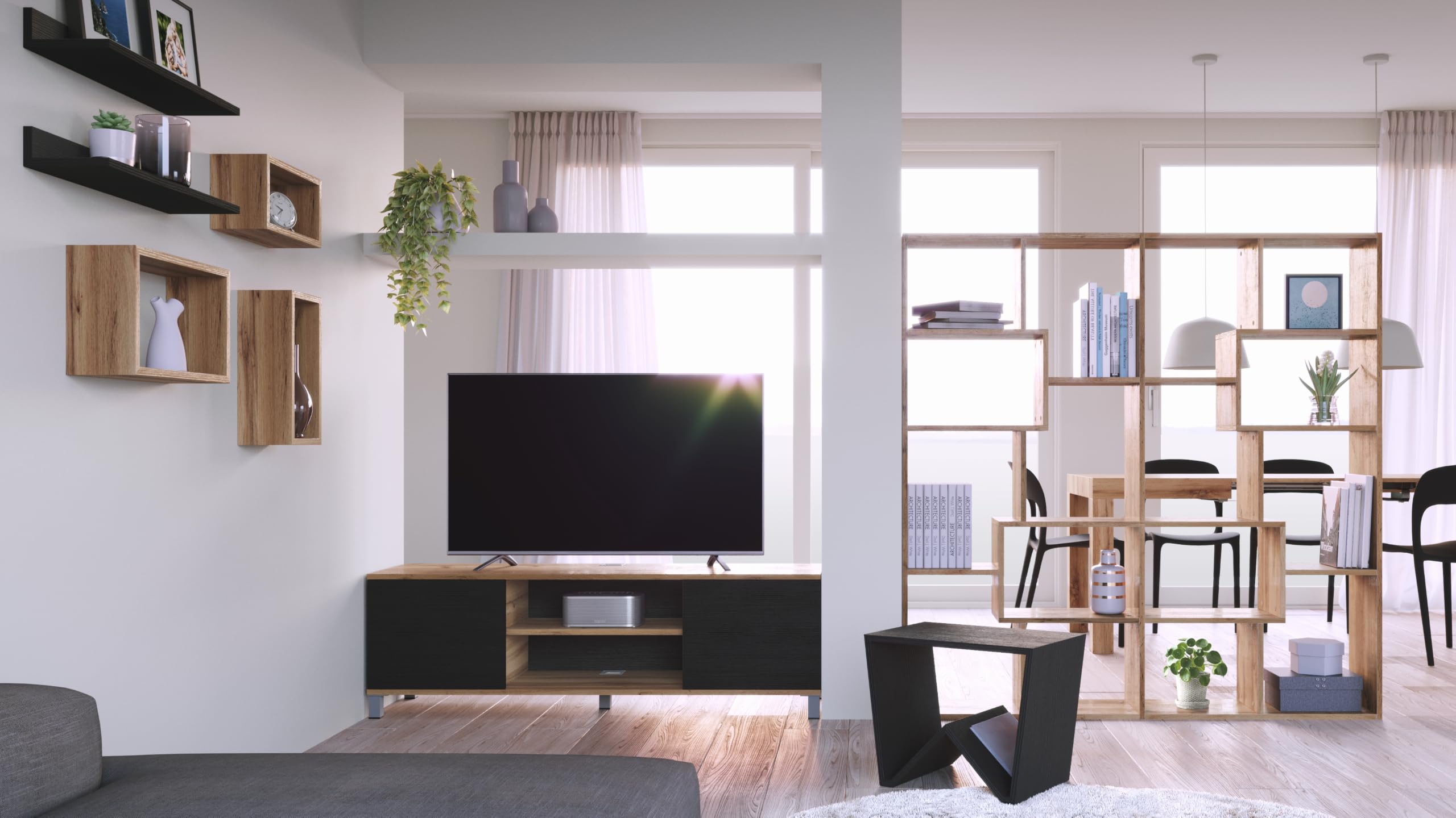 Mobili Fiver, Mobile Porta Tv Rachele, Rovere Rustico, 150 cmx42 cmx48 cm, Mobile Tv moderno per tv fino a 65'', Made in Italy