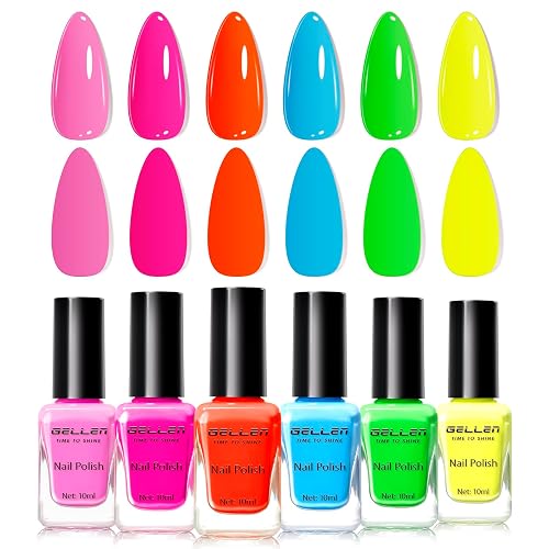 GELLEN Neon Nail Polish Set, 6 Colors Bright Rainbow Nail