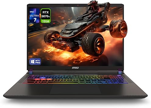 msi Vector 16 HX AI Gaming Laptop, Intel Ultra 7-255HX, 64 GB DDR5 RAM, 4 TB PCIe SSD, 16 FHD+ 1920x1200 144Hz Display, Nvidia G-Force RTX 5070Ti, 24 Zone RGB Keyboard, W11 Pro, Cosmo Gray