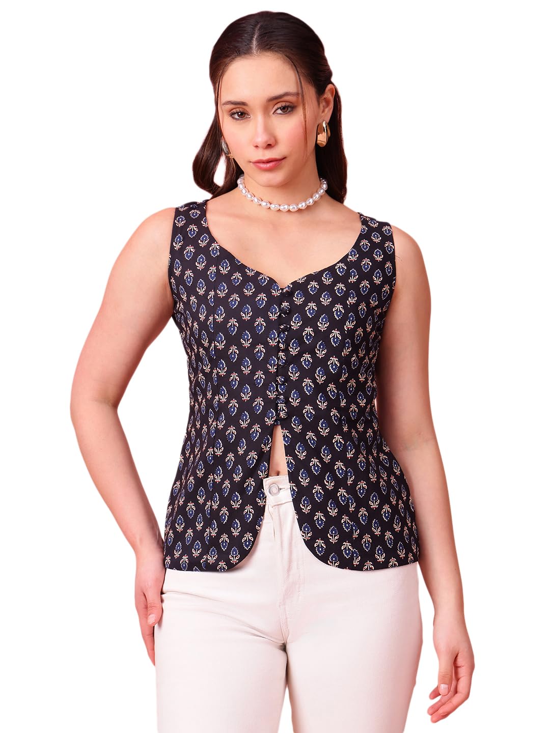vbuyz Women's Cotton Ajrakh Print Waistcoat Regular Fit Top-picture-52
