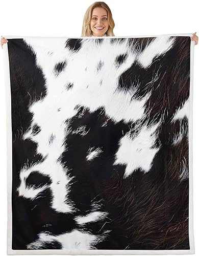 Miniatura 8 de Bonita manta de vaca de las tierras altas, mantas de girasol para niños y adolescentes, manta de forro polar a cuadros con estampado de piel de vaca