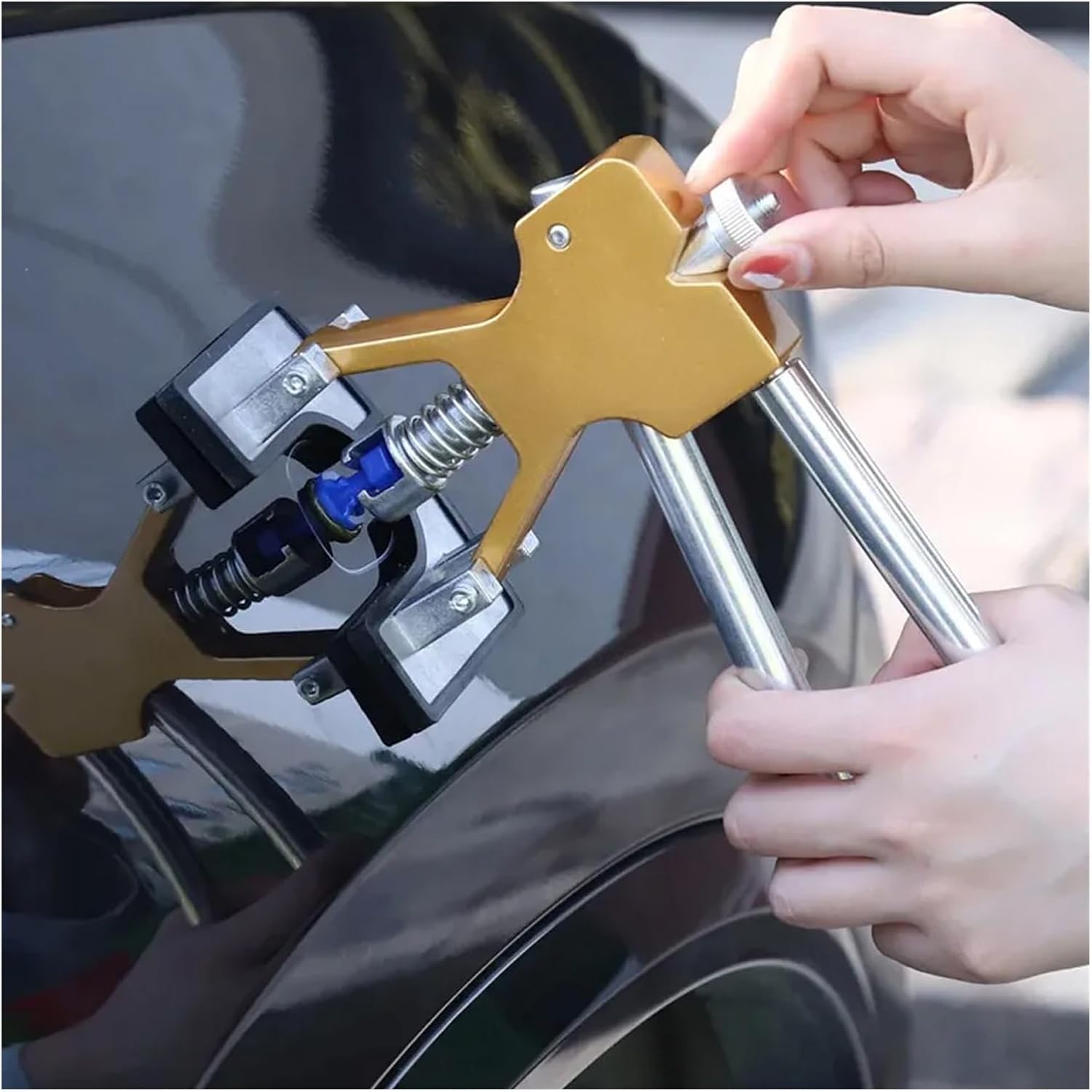 Automotive Body Contouring Tool Set with Slide Hammer, T-Bar, and Bridge Assembly for Panel Manipulation