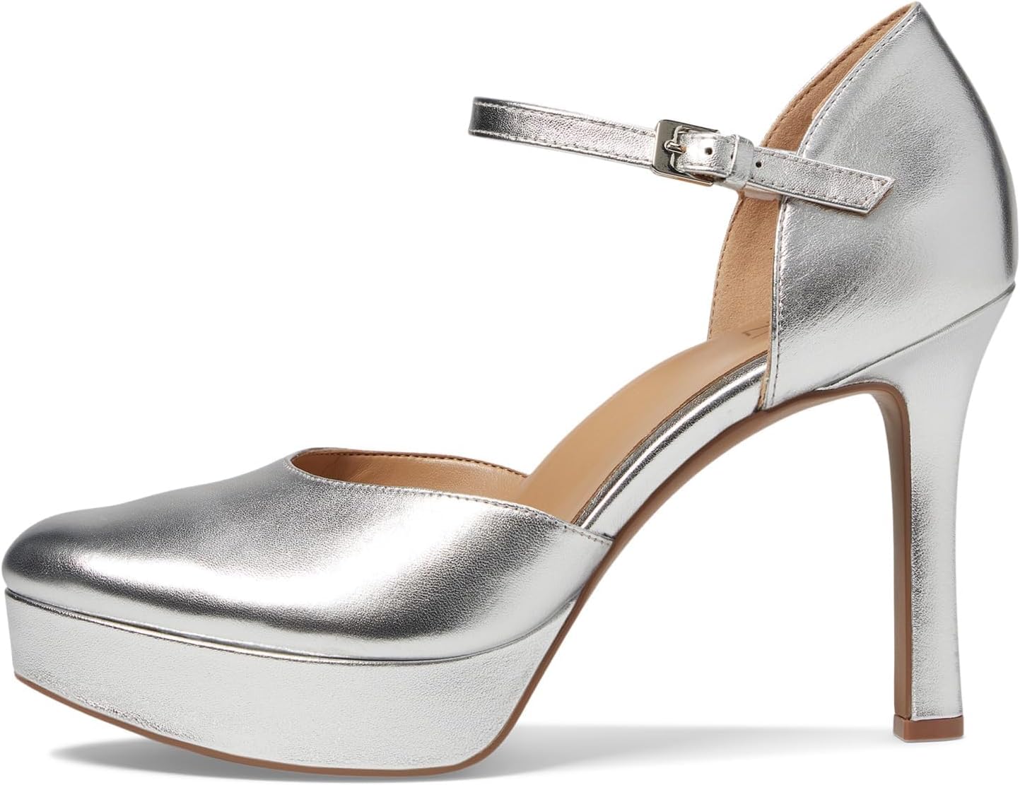 Naturalizer Womens Crissy Platform Ankle Strap Pump Silver Leather 8.5 W