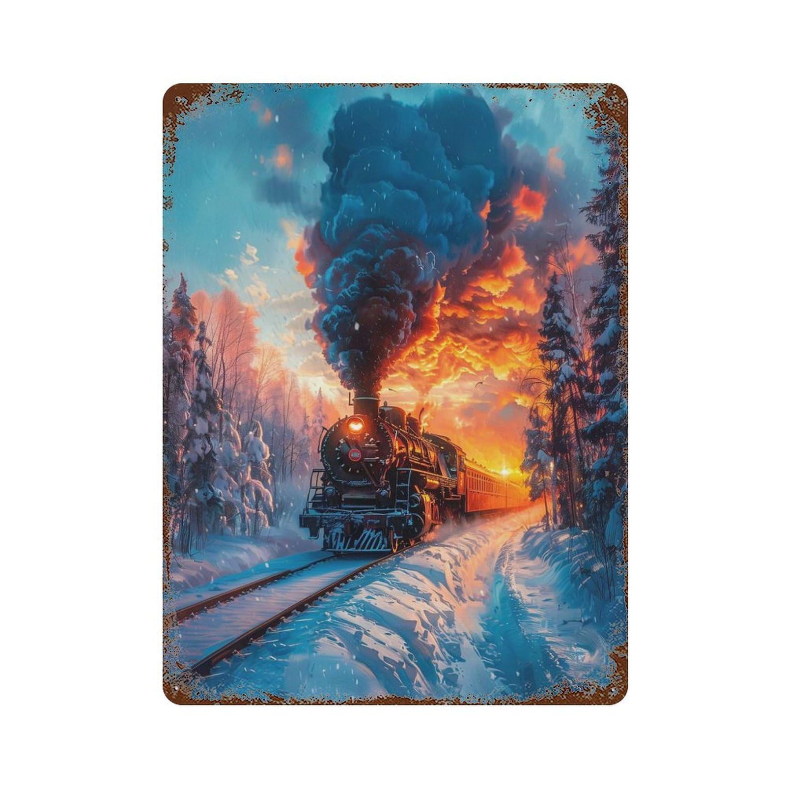 Steamtrain Sunset Rust Effect Tin Sign 15.7"x11.8", Novelty Wall Decor for Garage, Pub Or Kitchen