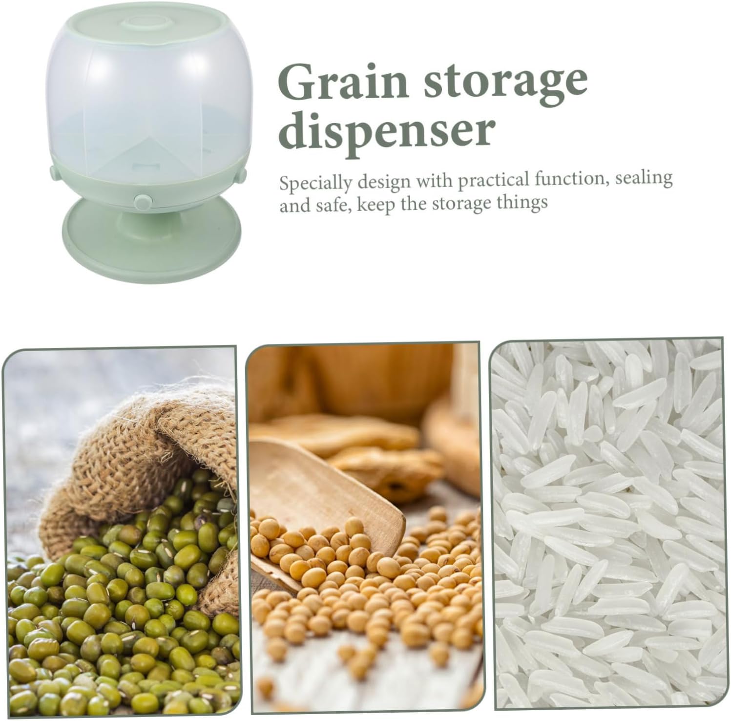 Rotatable Rice Dispenser Visible Window Airtight Grain Storage Container for Kitchen Large-capacity Cereal Holder Button for Fresh Grains Suitable