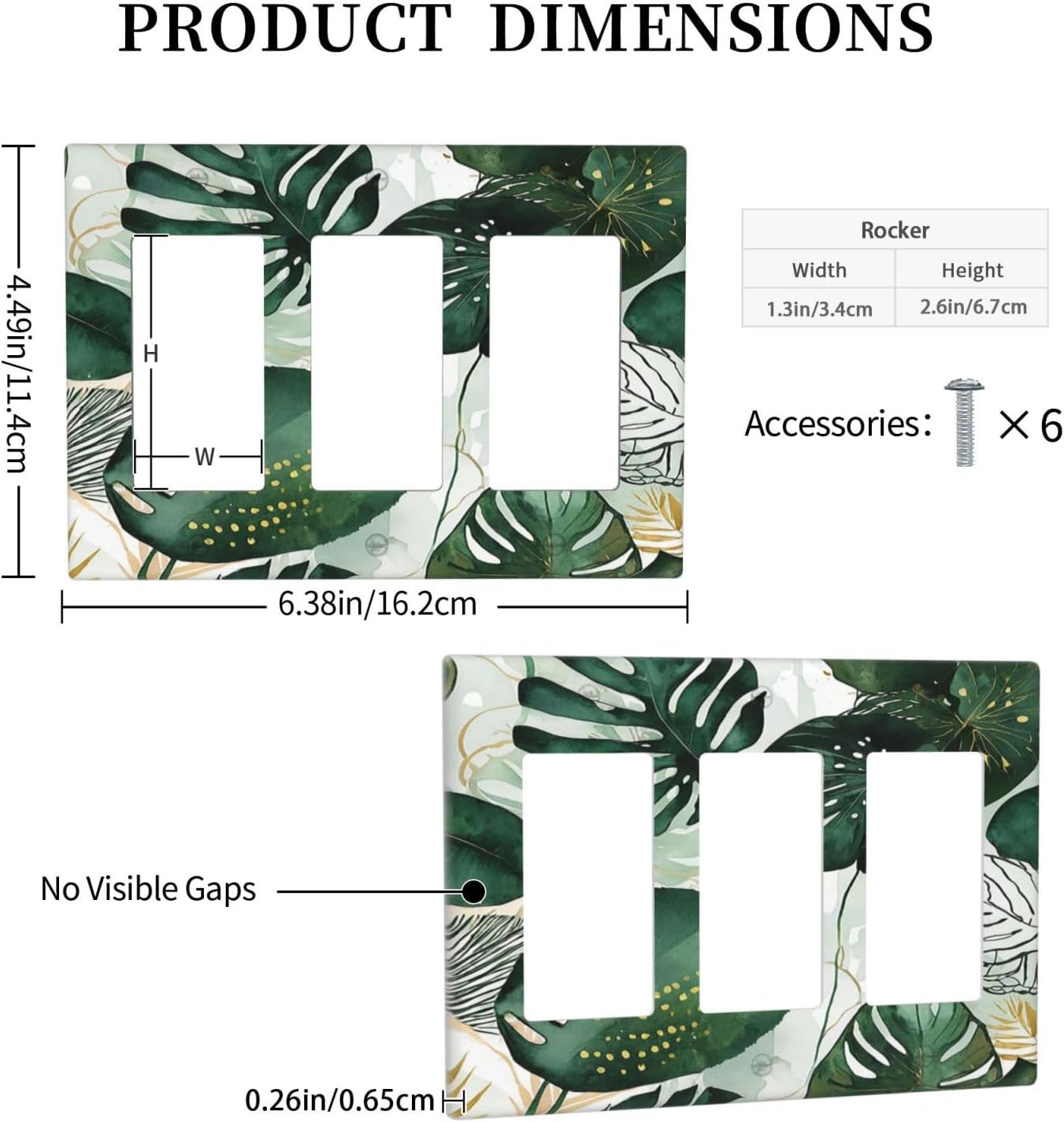 Light Switch Covers Boho Tropical Leaves 3 Gang Rocker Electrical GFCI Decorative Triple Outlet Wall Plate Cover Switchplate for Bedroom Bathroom Decor