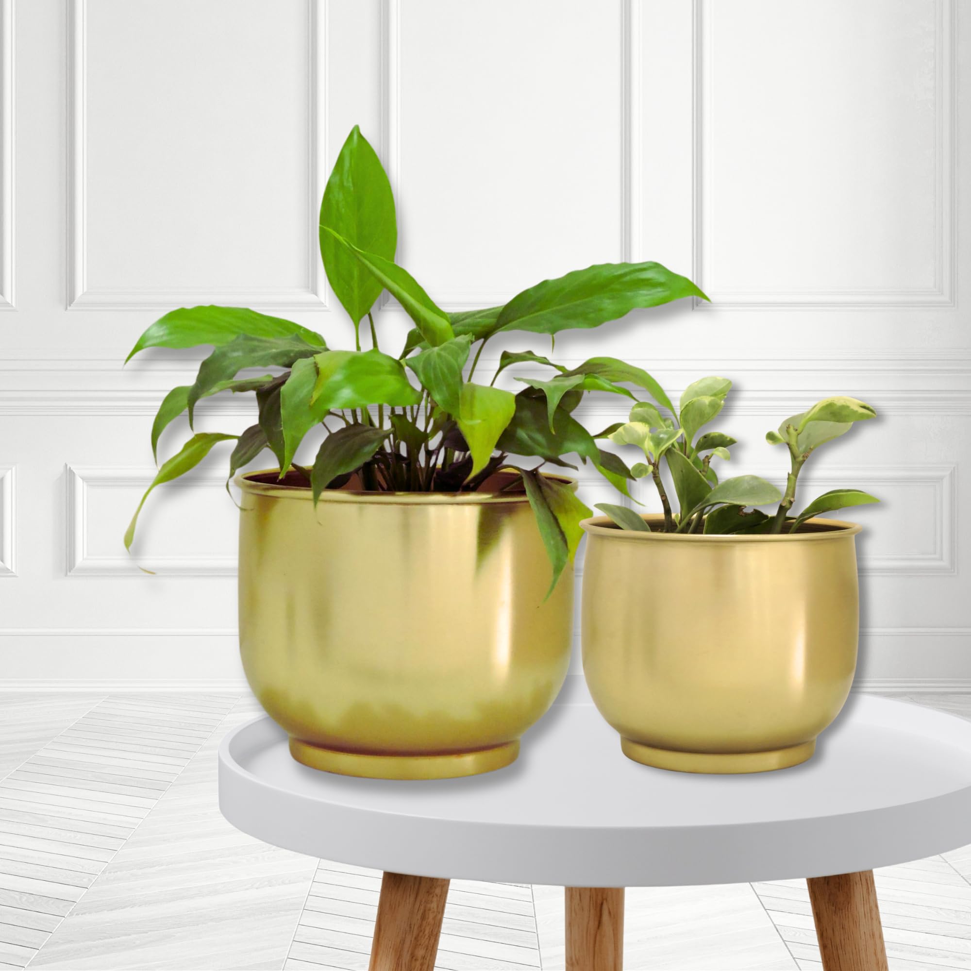 DECOR AVENUE Decorative Gold Metal Planters for Indoor Plants | Modern Indoor Planters Flower Pots for Interior Metal Planters for Living Room Bedroom Balcony Home and Office | Set of 2 (B0D5RC839N) Amazon Price History, Amazon Price Tracker