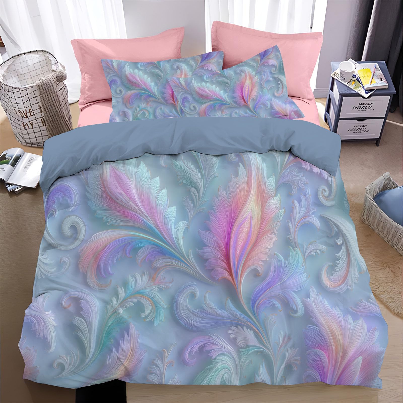 Housse de couette 200x200 bleu motif cachemire bohème avec fermeture éclair