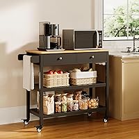 Vista 9 de Gizoon Carrito de isla de cocina con ruedas con mesa de madera de 40 pulgadas, 2 estantes de almacenamiento espaciosos y toallero, carrito