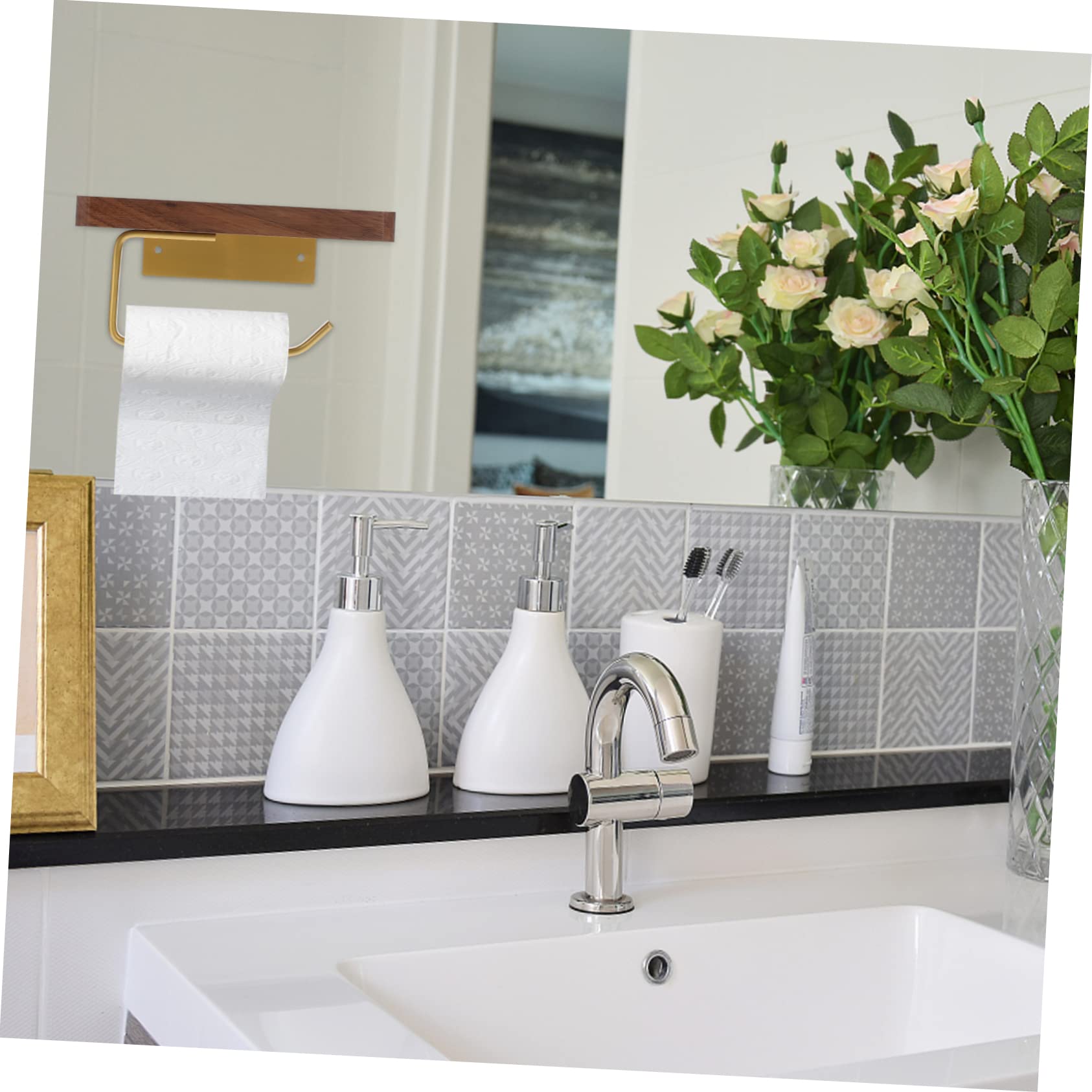 SHINEOFI Portarotoli Carta Igienica in Noce, Design Concavo, Installazione senza Fori, Resistente alla Ruggine, per Bagno e Cucina, Portata Elevata