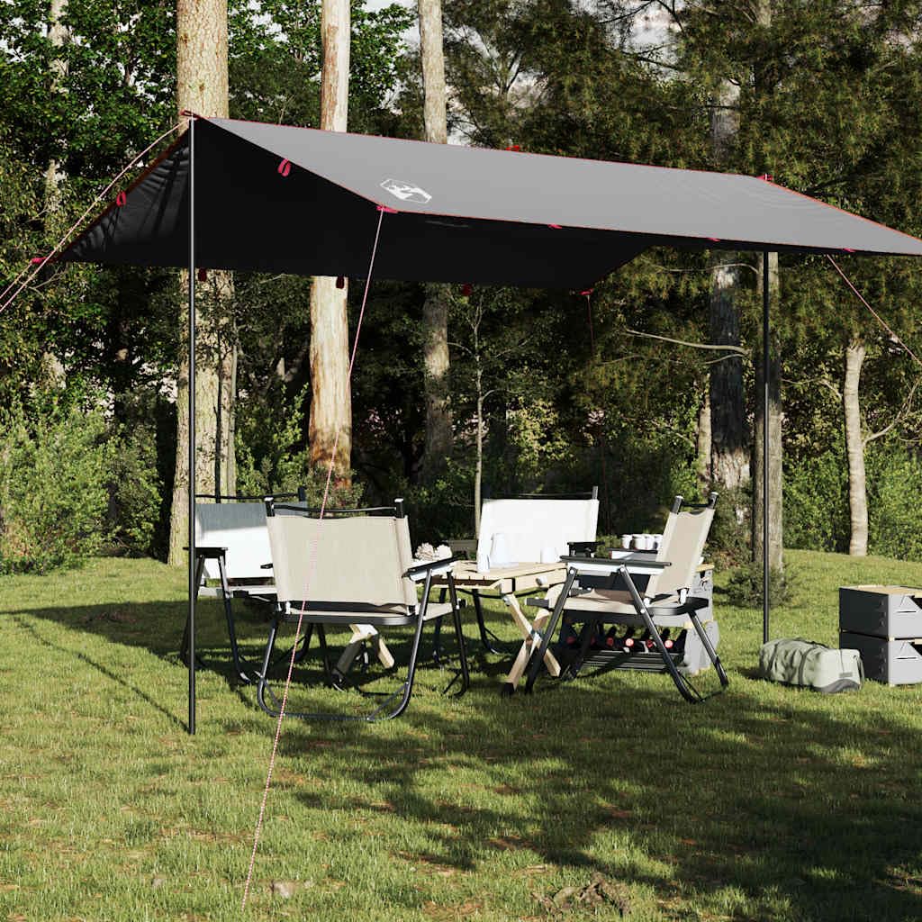 Telo da Campeggio Impermeabile 360x294 cm, Grigio e Arancione, Tarp per Trekking e Spiaggia, con Rivestimento PU, Leggero e Portatile, per Escursioni e Attività Outdoor