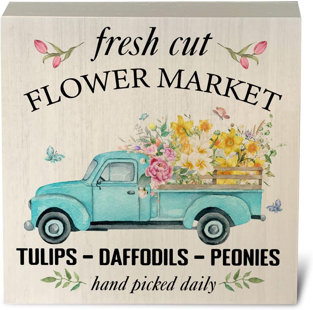Country Fresh Cut Flower Market Artwork Wood Box Sign