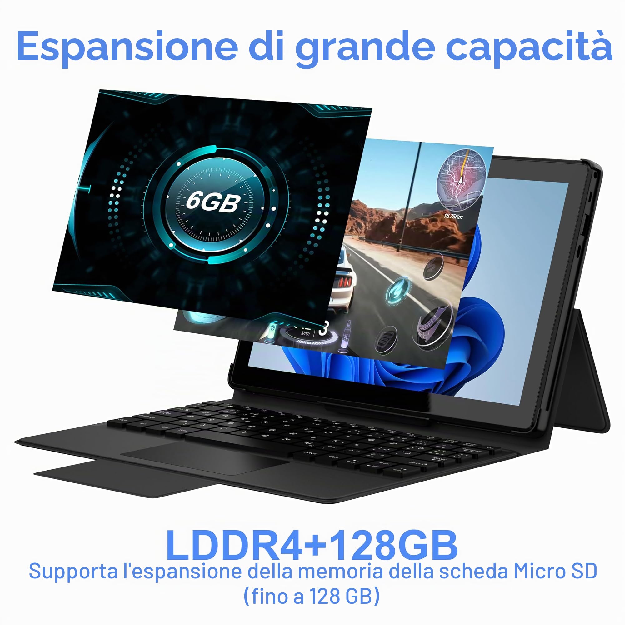 2 en 1 Windows 11 Tablet PC 10.1 pollici IPS 1280 x 800 Celeron N4100 Dual Mode Linked Keyboard 128 G ROM (AZERTY Clavier français)