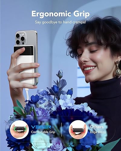 Miniatura 9 de VEGER Cargador portátil de 10000 mAh con 2 cables integrados, PD 22.5 W de carga rápida USB C, 4 salidas 3 entradas paquete de batería delgada