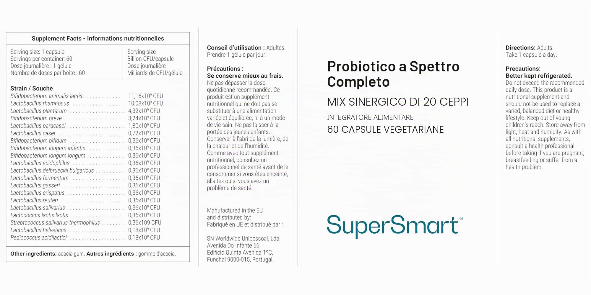 Probiotico a spettro completo - La formula probiotica definitiva - Supporta e protegge il tuo sistema digestivo - Rafforza il sistema immunitario - Vegano - Senza glutine - Supersmart
