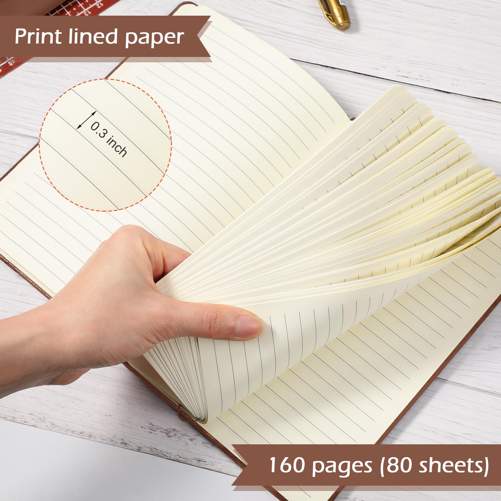 Honoson Lot de 20 carnets de notes lignés A5 à couverture rigide de 14 x 21 cm avec bande élastique pour la maison, le bureau, l'école (marron)
