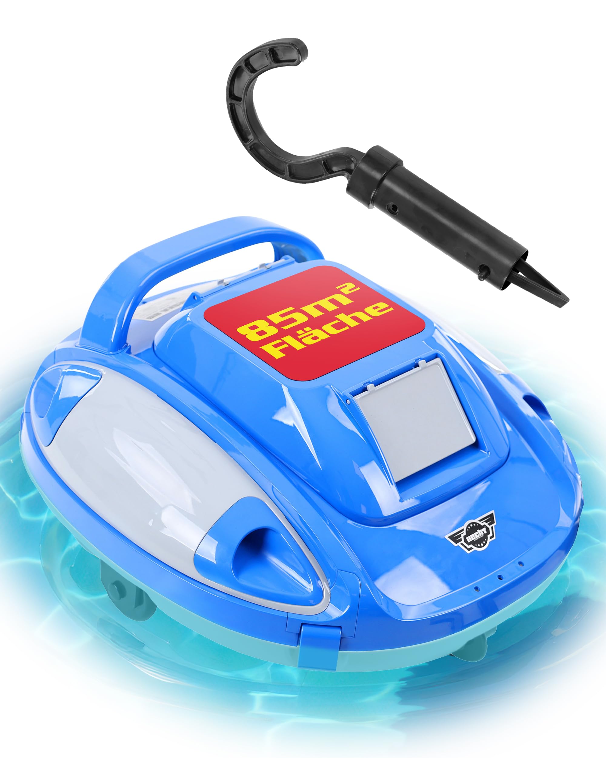 Hecht Poolroboter kabellos – 110 min Laufzeit, 5000 mAh - Akku Poolsauger & Poolreiniger für Boden & Wand bis 85 m², 1 klick Bedienung, leicht 3 kg, für jeden Pool geeignet | Unterwasser