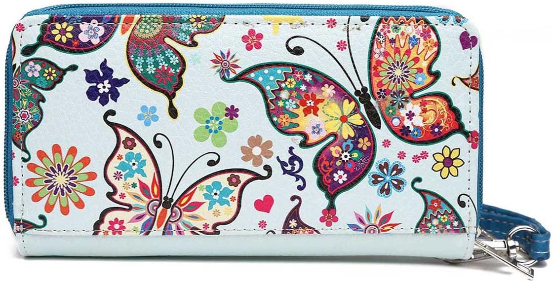 Colorful Butterfly Spring Western Style Fashion Purse Women Wristlets Wallet (Turquoise)