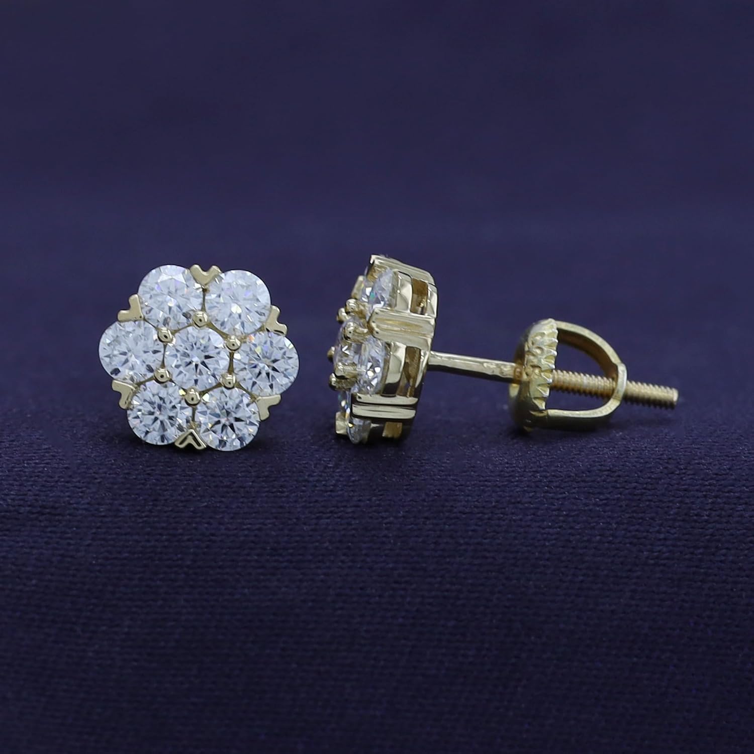 SAVEARTH DIAMONDS 1 Carat Round Cut Lab Created Moissanite Diamond Flower Cluster Stud Earrings In 14K Gold Over Sterling Silver With Screw Back Jewelry For Womens (Clarity VVS1, 1.00 Cttw)