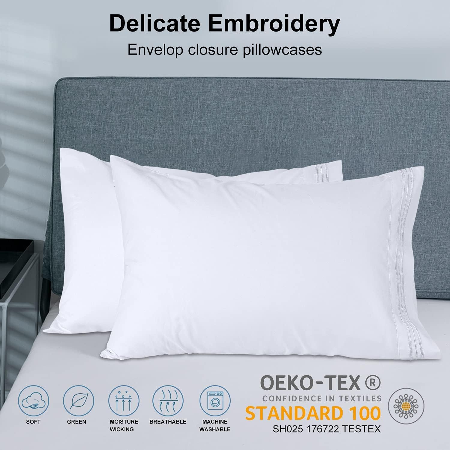 Wonwo Bed Sheets Set Queen Size Anvo Luxury Thicker Microfiber Sheets Hypoallergenic Soft 1800 Thread Count 16 inch Deep Pocket, White 4PC