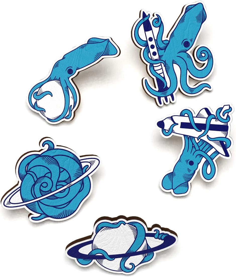 5 PCS Brooch Wooden Pins Set | Cute Badges Pack | Lapel Pin Buttons Jewelry Accessory | Occasion Stylish Charms Decoration | Aesthetic Brooches for Backpack Bookbag Bag Jacket Hat Clothes for DIY | Perfect Gift for Kids Teens Girls Boys Women