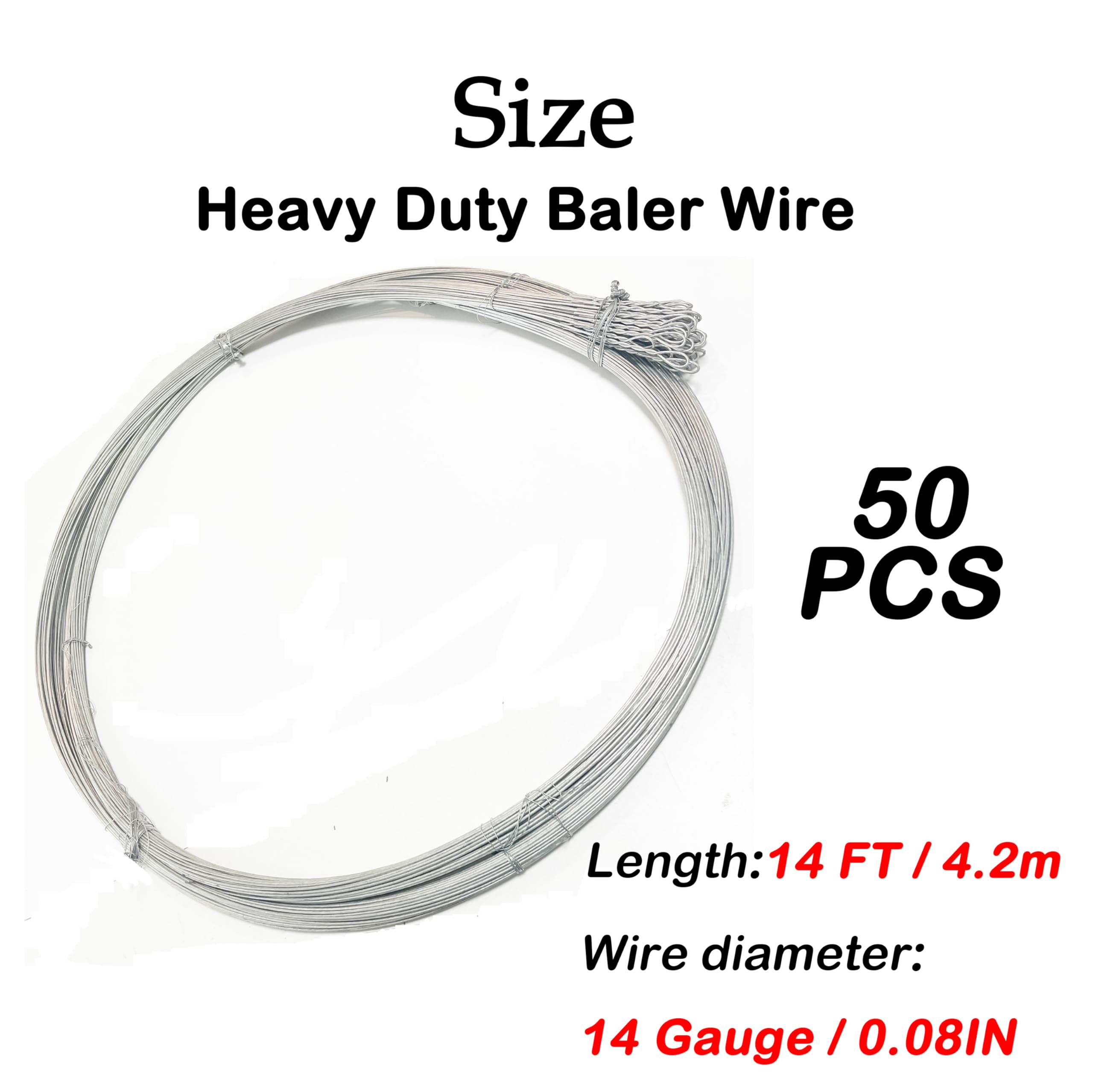 RETON-PPE Baling Wire 14 Gauge 14 Feet 50PCS,Bale Wires Ties Galvanized Steel Wire Bulk,Heavy Duty Bailing Wire Roll 50 Count Bundle Single Loop,HIGT Strength Emergency Bailing Wires for Cardboard