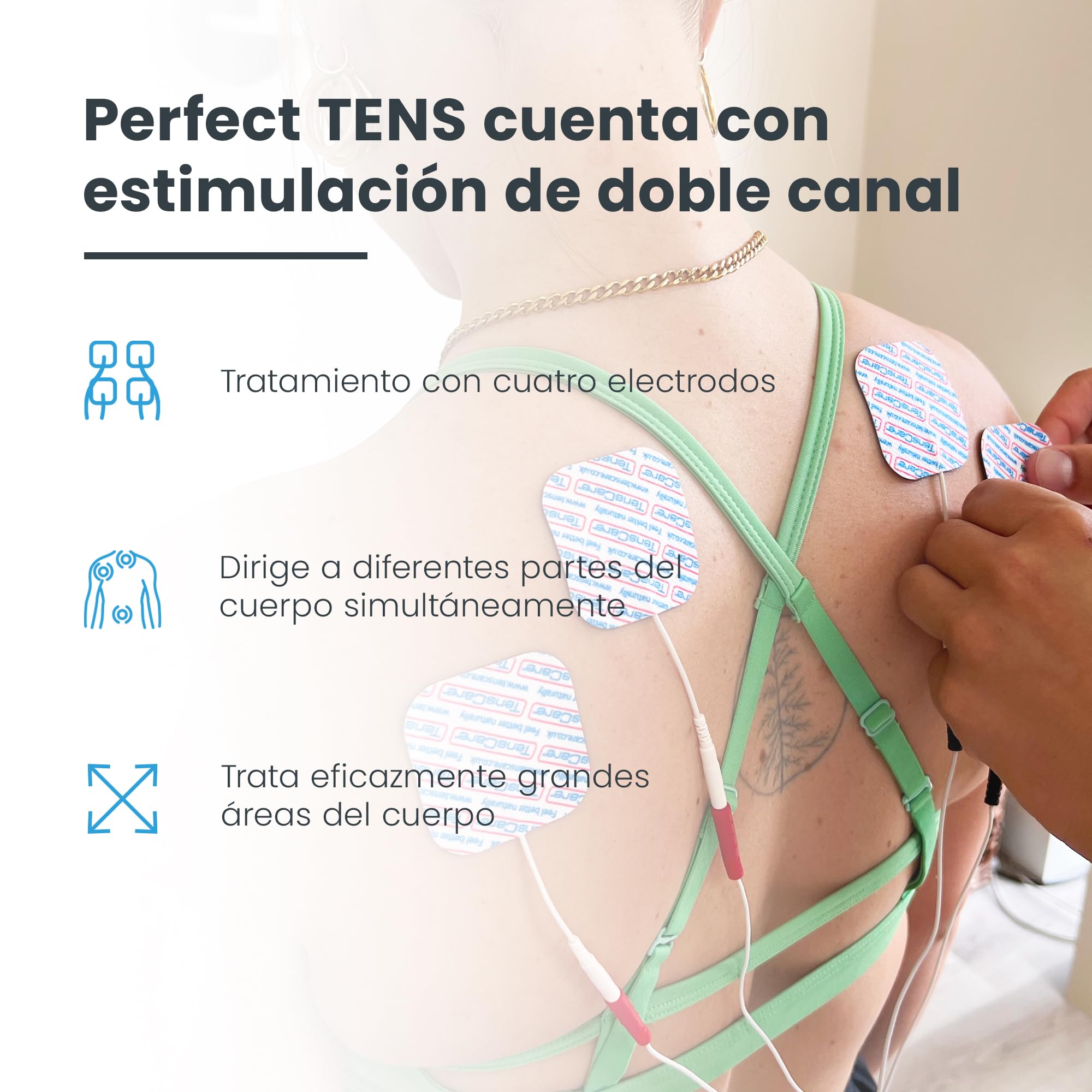 TensCare Perfect Tens – Dispositivo TENS Electroestimulador para Alivio del Dolor, 2 Canales, Programas Efectivos para Dolor de Espalda, Artritis y Lumbalgia