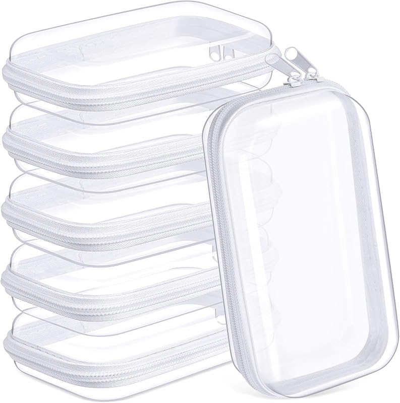Sanwuta Estojo rígido transparente com zíper, branco, 19 x 10 x 5 cm, pacote com 6