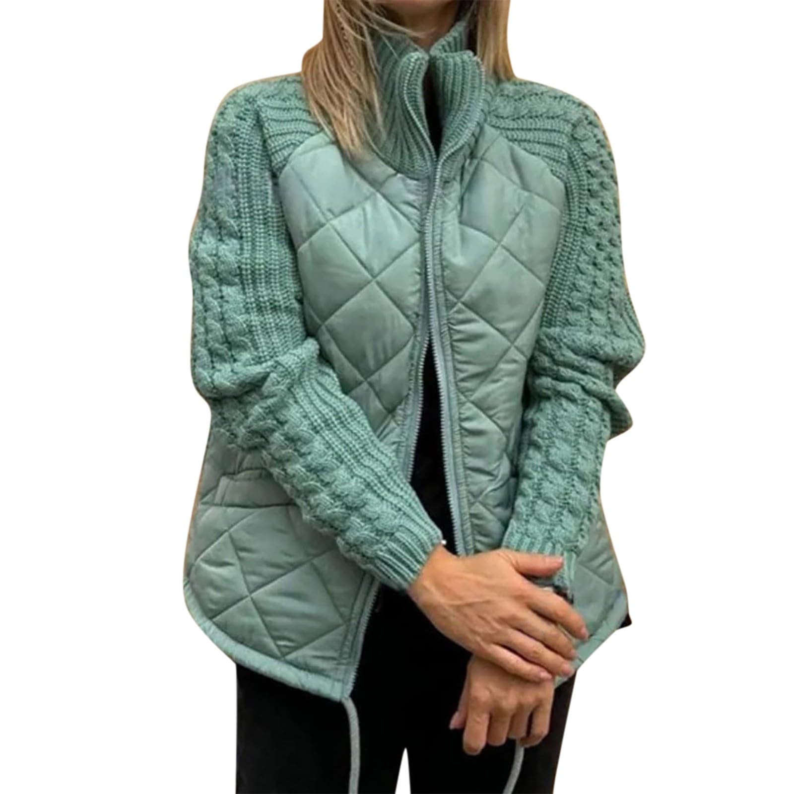 Generisch 2026, giacca da donna lavorata a maglia, patchwork, accogliente, invernale, calda giacca trapuntata con
