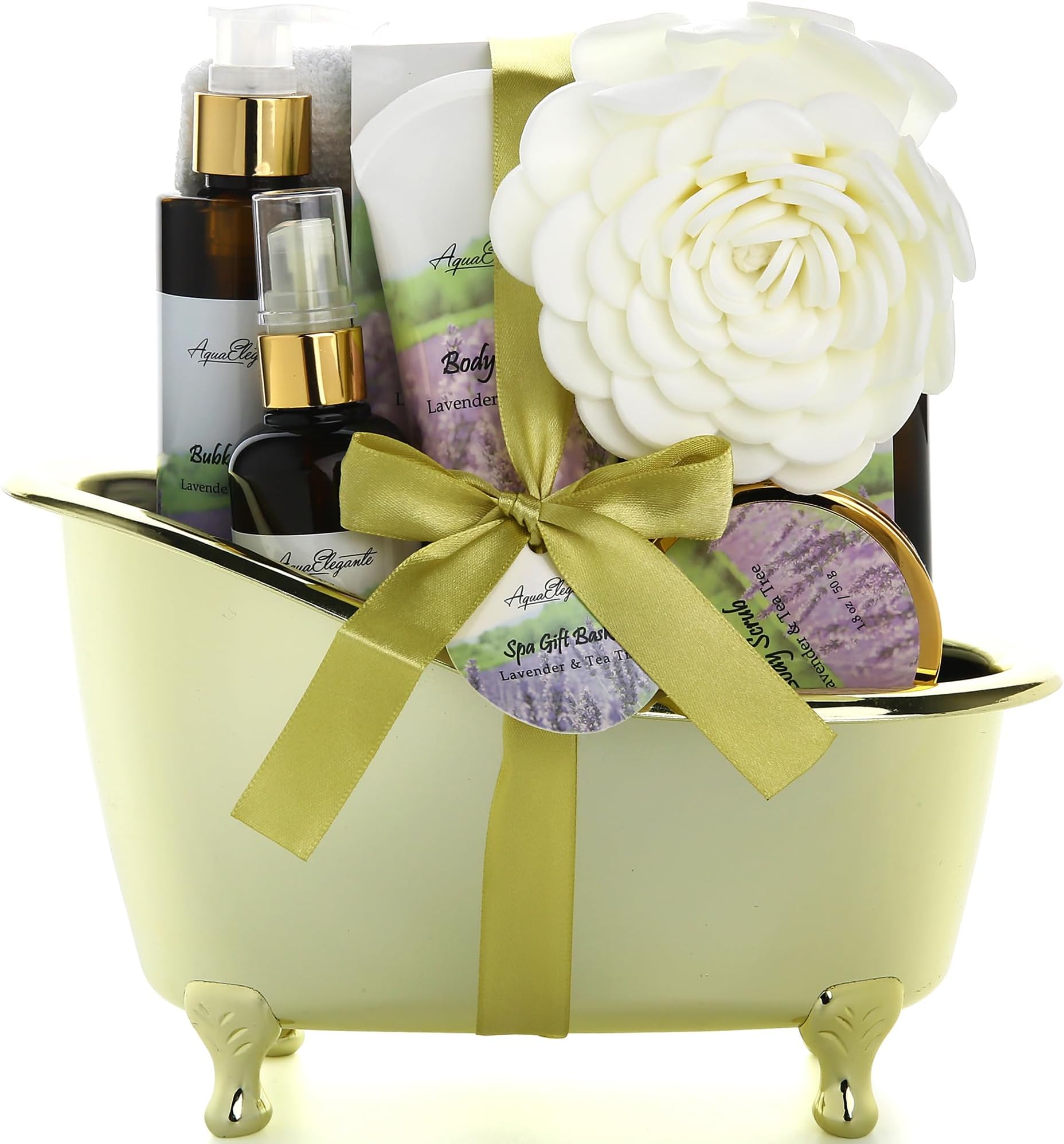 - Spa Gift Baskets For Women - Luxury Bath Set With Lavender & Tea Tree Oil - Spa Kit Includes Body Wash, Bubble Bath, Lotion, Bath Salts, Body Scrub, Body Spray, Shower Puff, and Towel