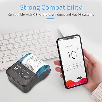 Portable 58 mm Receipt Thermal Printer 2 Inch Mini Mobile Pocket Printers with 1 Thermal Paper Roll USB & Wireless BT Connection Compatible with Windows/Android/iOS for Office Market