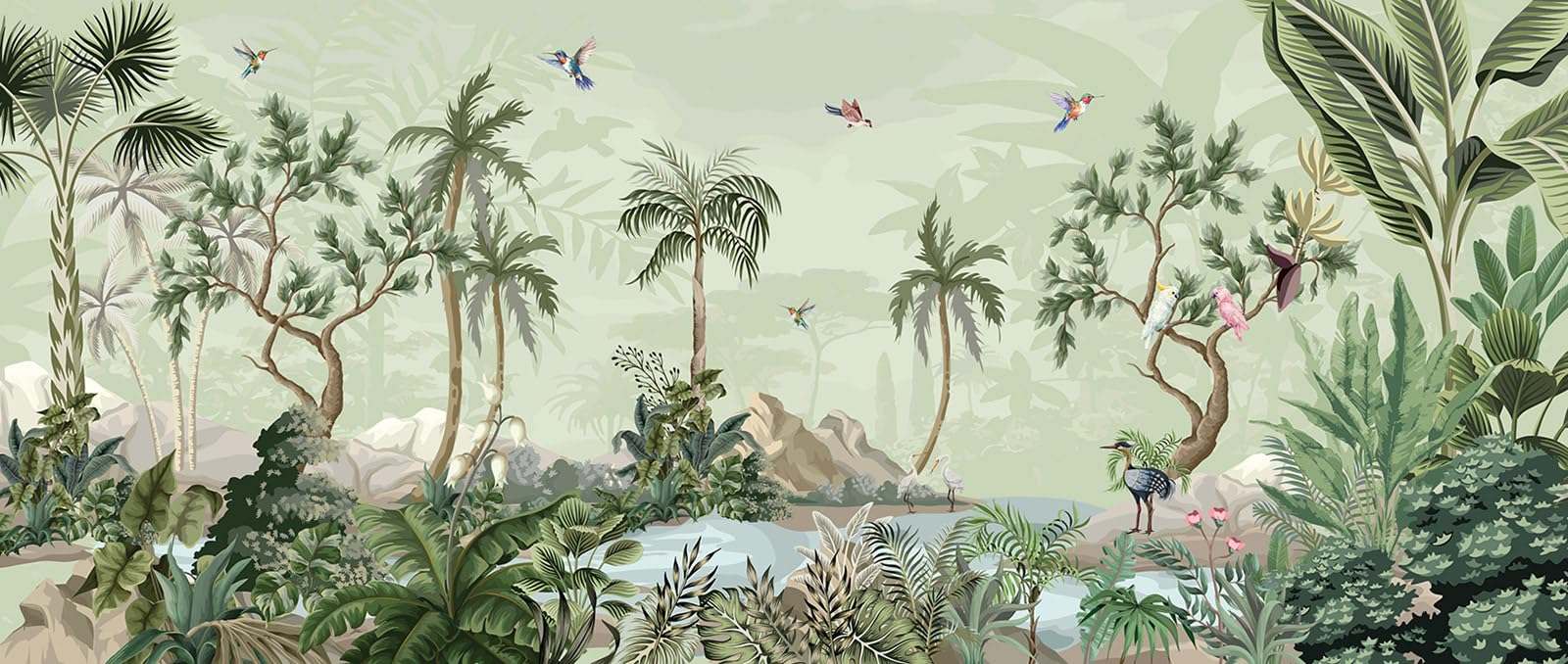 Papier peint panoramique Jardin Oiseaux 755x320 cm tapisserie murale XXL salon