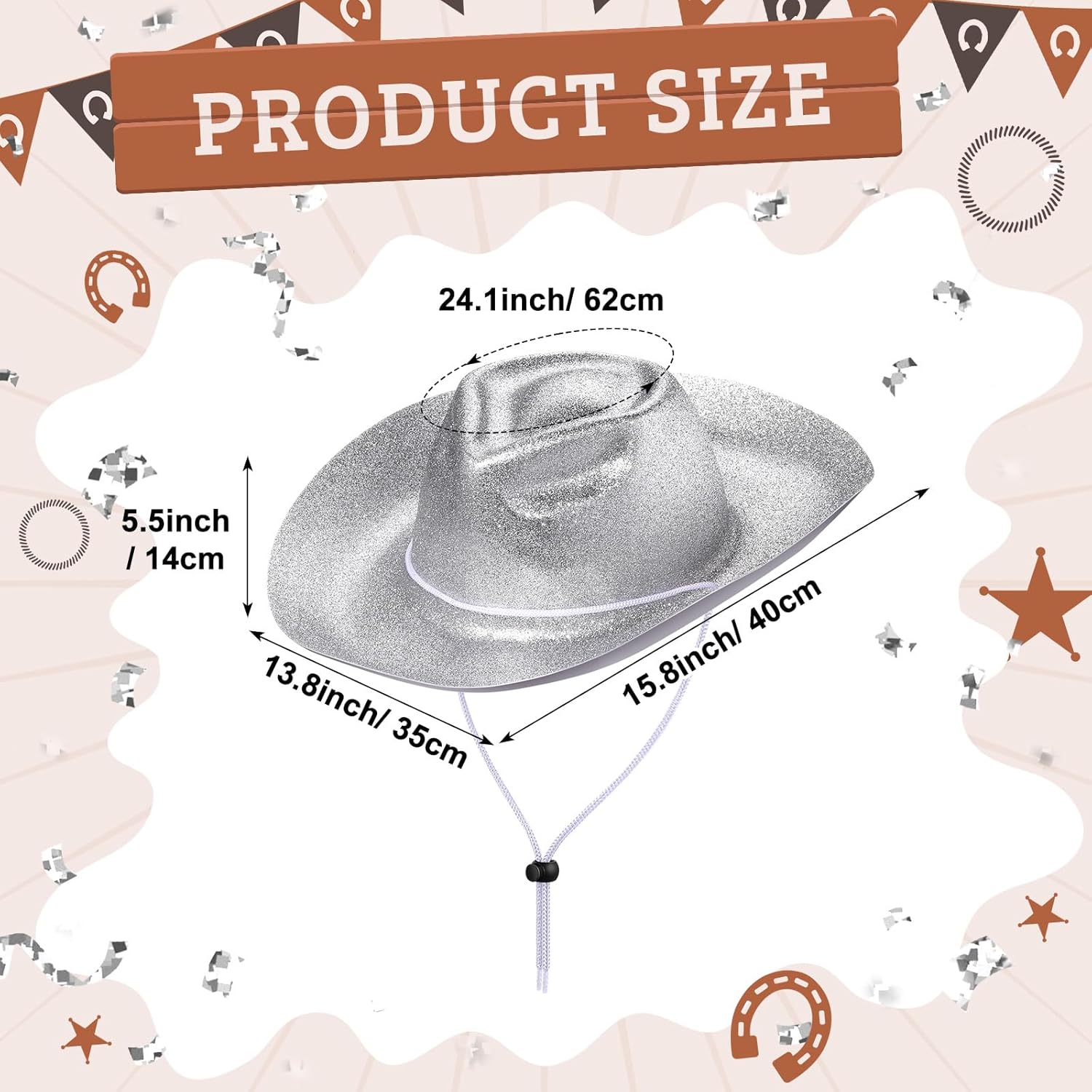 12Pcs Western Cowgirl Hats Bulk 2026 Sparkly Cowboy Hats Plastic Neon Glitter Cowboy Party Hat for Adults Men Women - Image 2