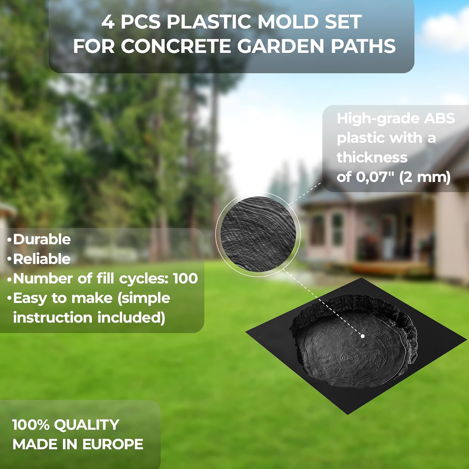 6 pcs Flagstone Molds ABS 2mm Cement Mold & 4 pcs Log Slab Old Wood Paver Paving Precast Concrete Mold Plaster ABS 2mm