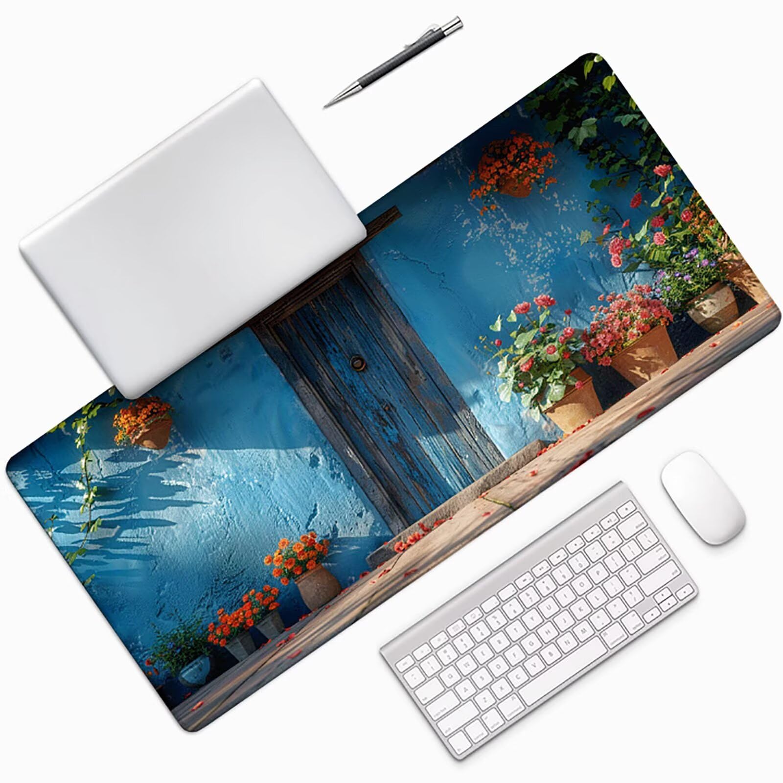 Porta Tappetino Mouse Gaming xxl 1200 x 600 mm, Tappetino Scrivania Blu Con Bordi Cuciti, Presa Stabile su Superfici Lisce, Impermeabile Antiscivolo Mouse Pad per Gaming Accessori PC, Regalo z2-7I