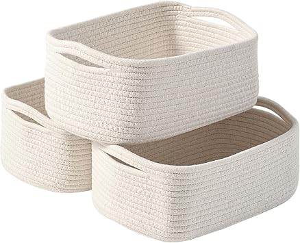 ICERZCZ Small Storage Baskets for Organizing, Organizing Baskets for Shelves, Small Cute Basket for Gifts Empty, Organizer Basket for Decor, 13"8.5"5.1" 3 Packs Off White