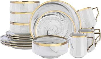 Fine China Artisan Marbled 16pc Dinner Set, Grey