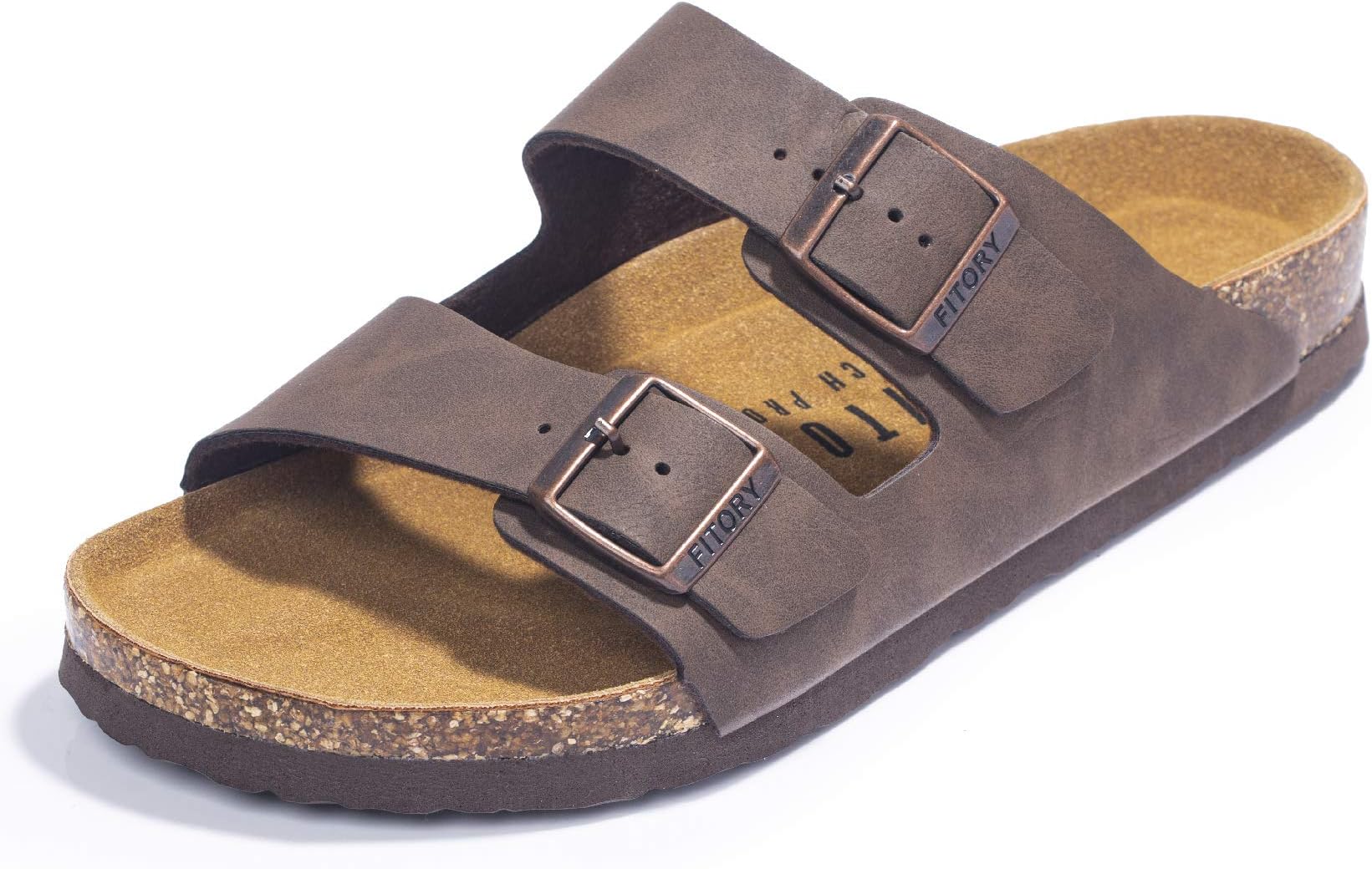 Mens Sandals, Arch Support Slides with Adjustable Buckle Straps and Cork Footbed Size 7-14.5